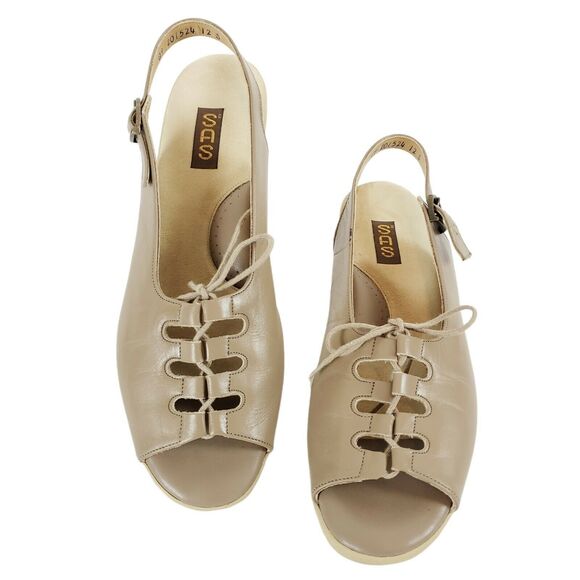 Vintage SAS Comfort Beige Leather Slingback Open Toe Lace Sandal  Size 12 SLIM - Picture 1 of 12